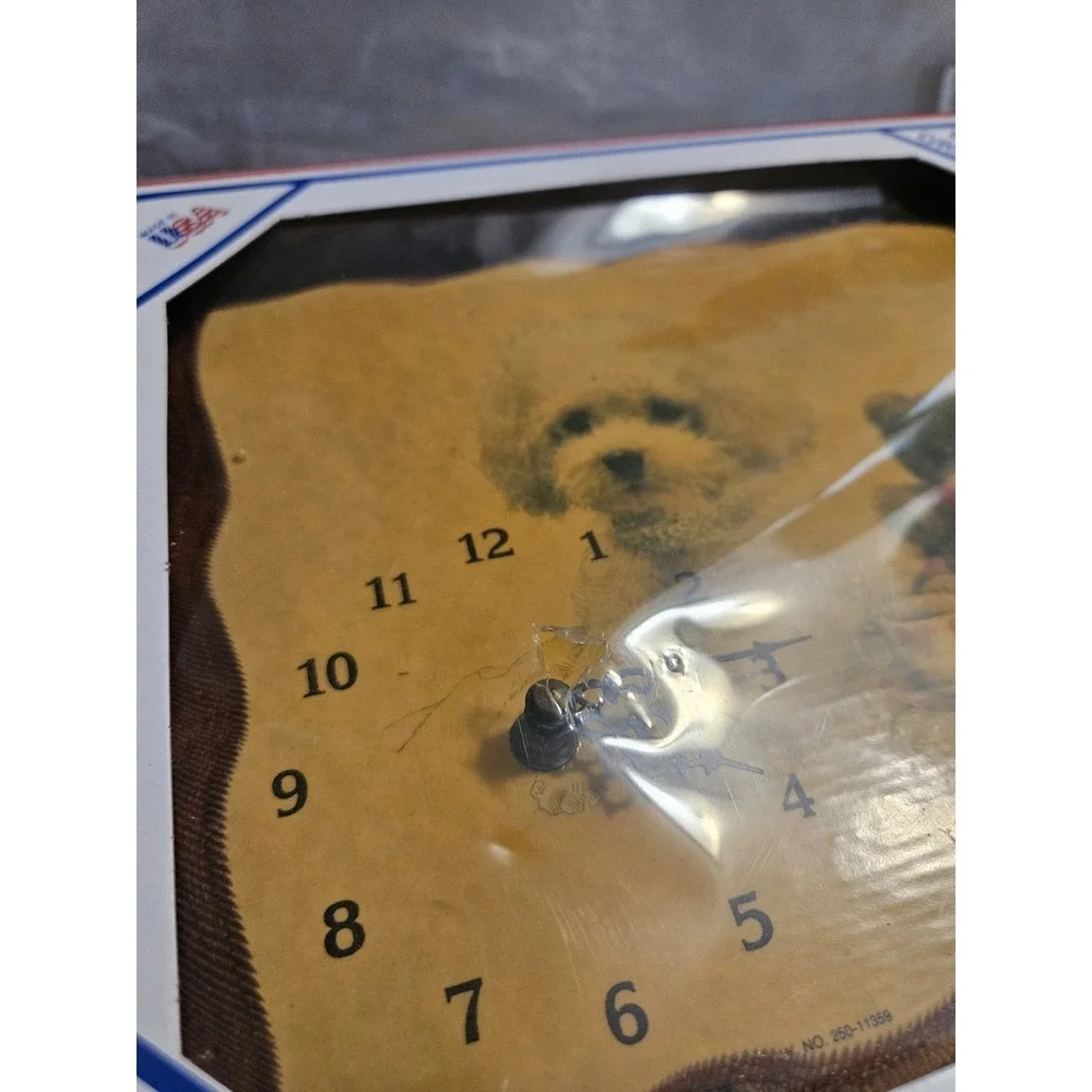 Vintage Keota Originals Teddy Bear And Puppy Clock NIB